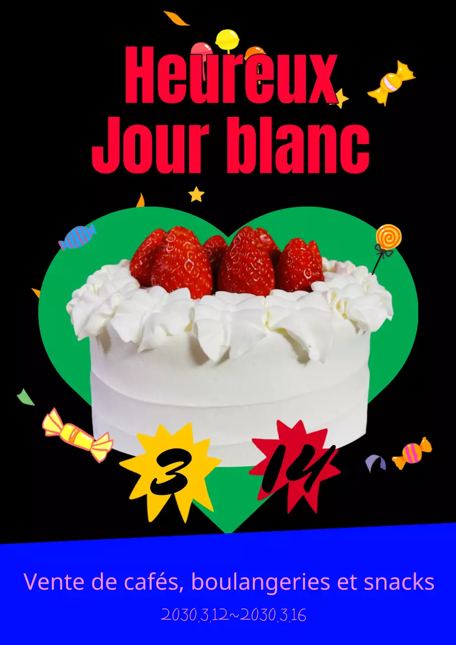 Publicité pour la vente d'une boulangerie à l'occasion d'une journée noire et verte et d'une journée blanche