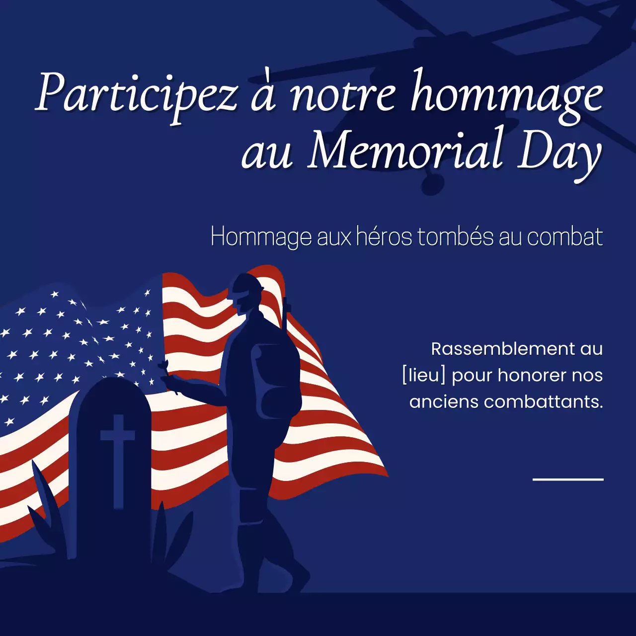 Avis d'hommage au jour du souvenir en caractères gras bleu marine et blanc