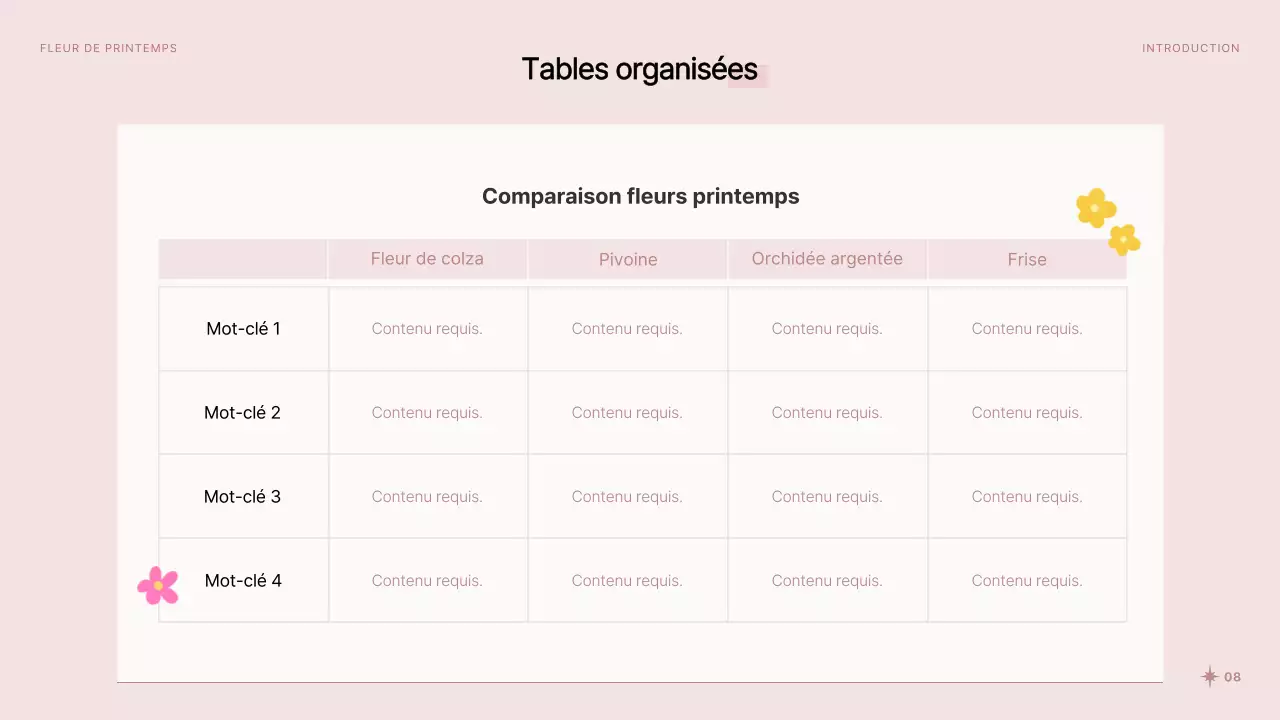 Jolies fleurs printanières en présentation rose et blanche