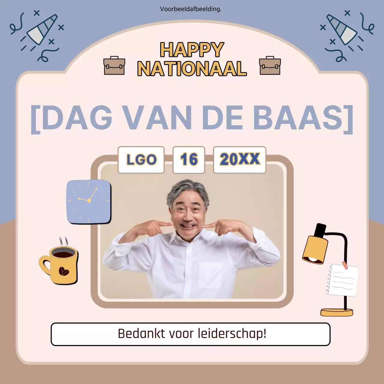 Hemelsblauw en kaki eenvoudig Happy Boss Day-bericht