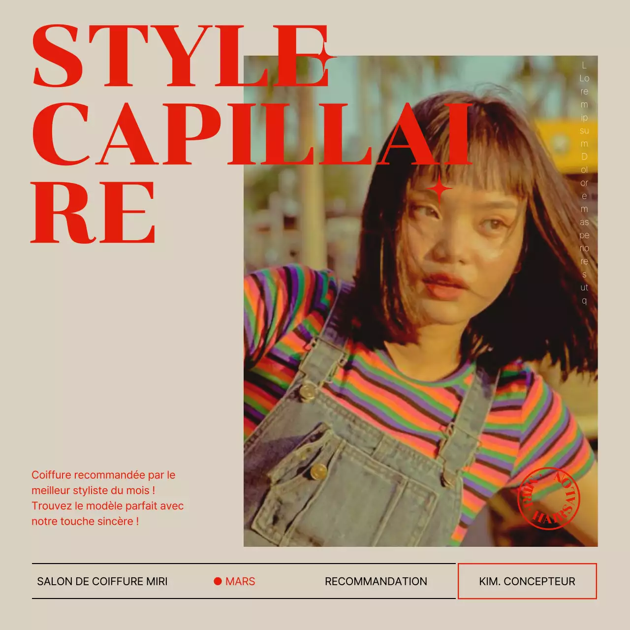 Promouvoir des recommandations de coiffures modernes en beige et rouge