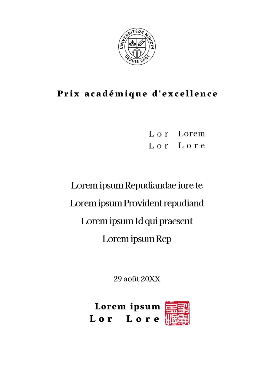 Prix universitaires récompensant l'excellence académique avec un concept de forme épurée