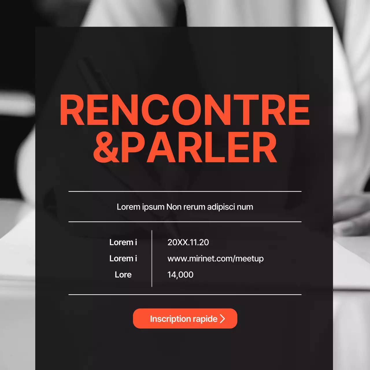 Une lettre de motivation moderne, en noir et blanc et orange, pour un entretien avec un entrepreneur