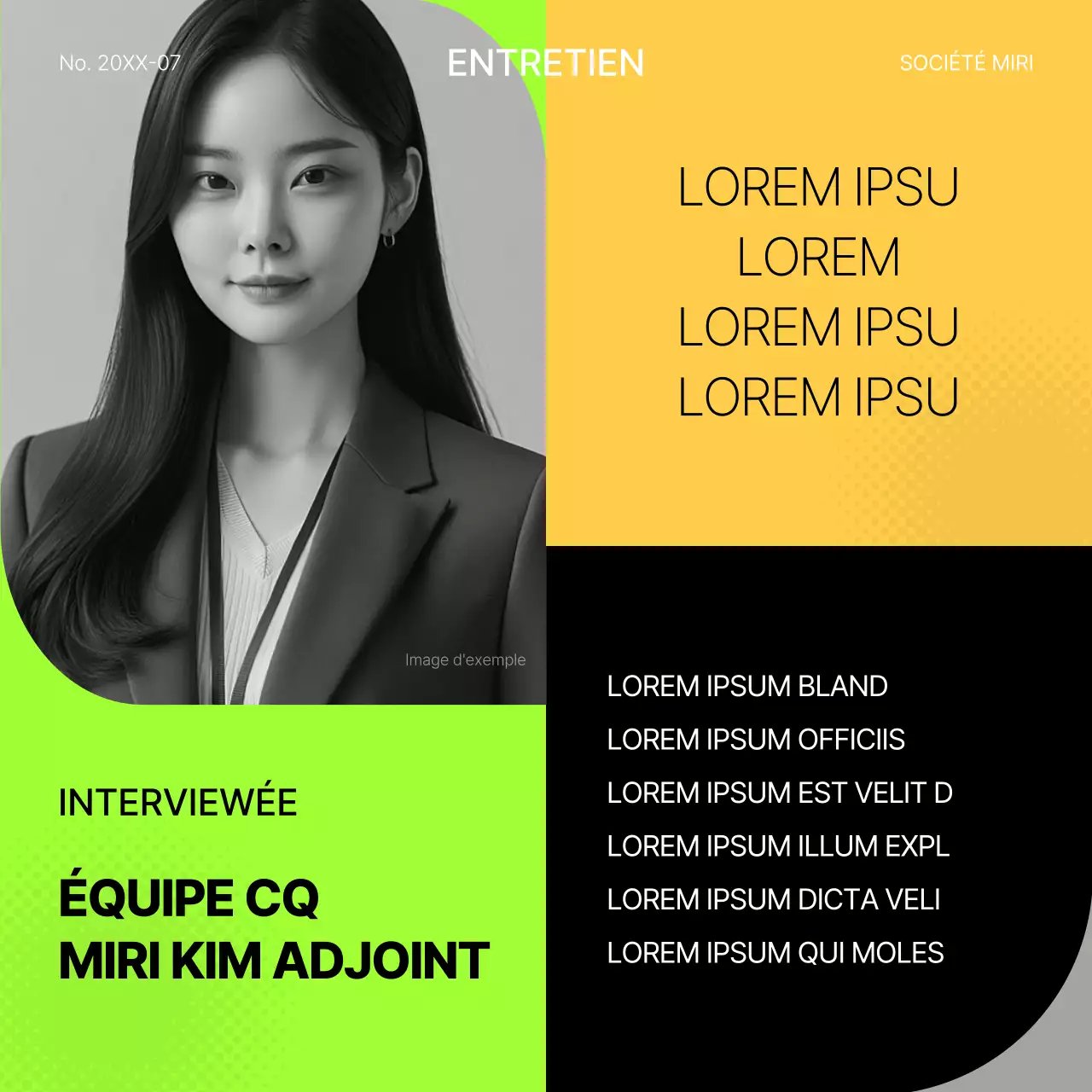 Poste d'entretien d'embauche géométrique jaune et fluorescent