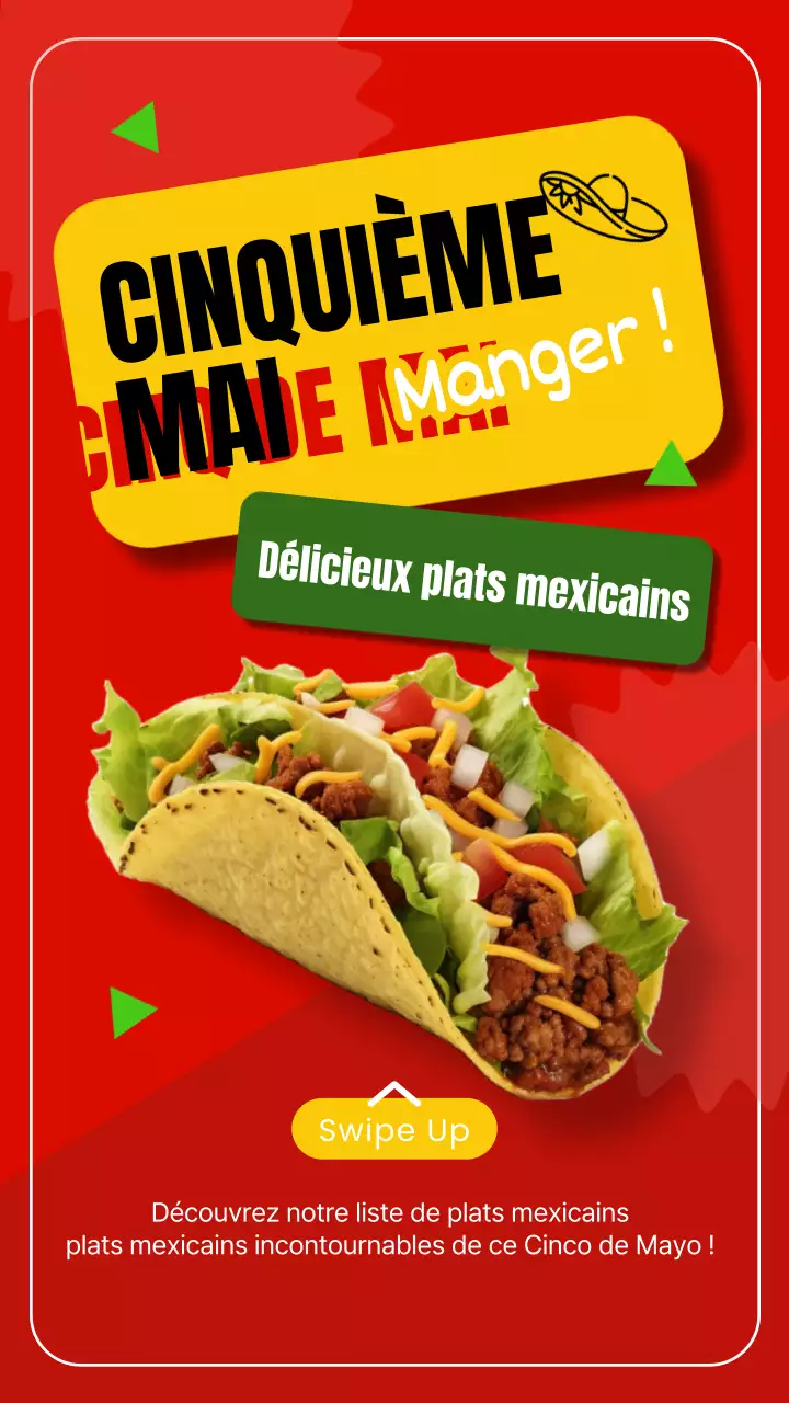 Publicité rouge et jaune pour les repas du Cinco de Mayo
