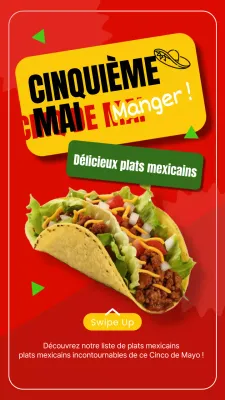 Publicité rouge et jaune pour les repas du Cinco de Mayo
