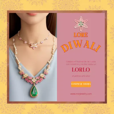 Anuncio básico dorado y rosa de Happy Diwali Sale