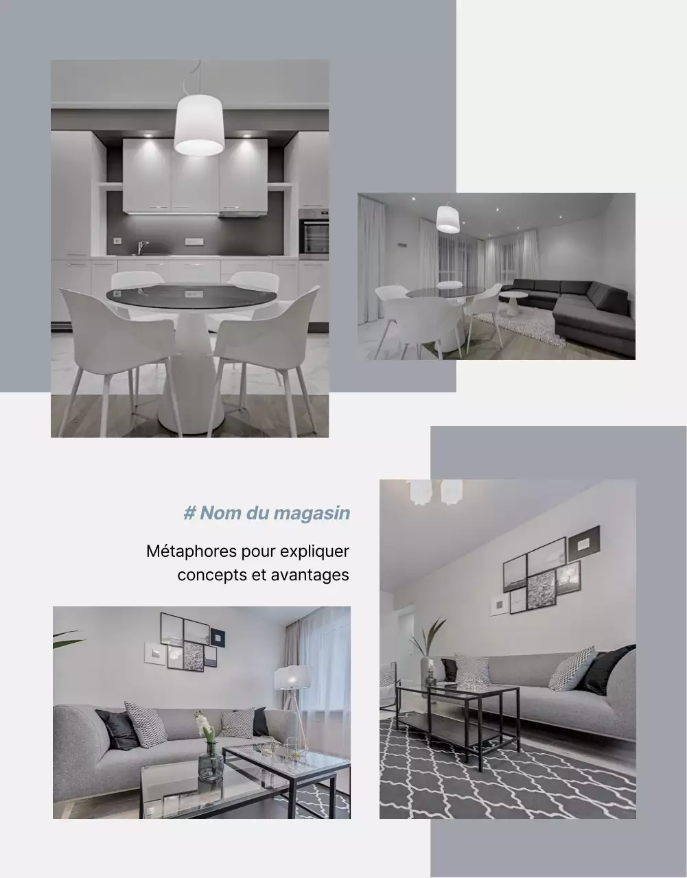 Promouvoir des produits pour vendre des meubles simples gris et bleus