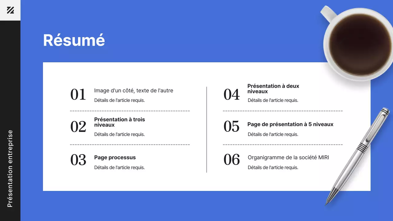 Présentation du document d'affaires d'une employée de bureau moderne en bleu