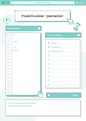 Planificateur de concept internet kitsch avec des graphiques menthe et blanc