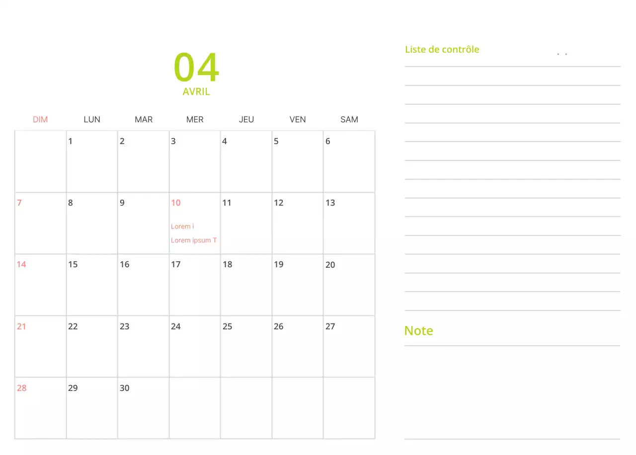 Calendrier de bureau illustré vert sur le thème de la famille