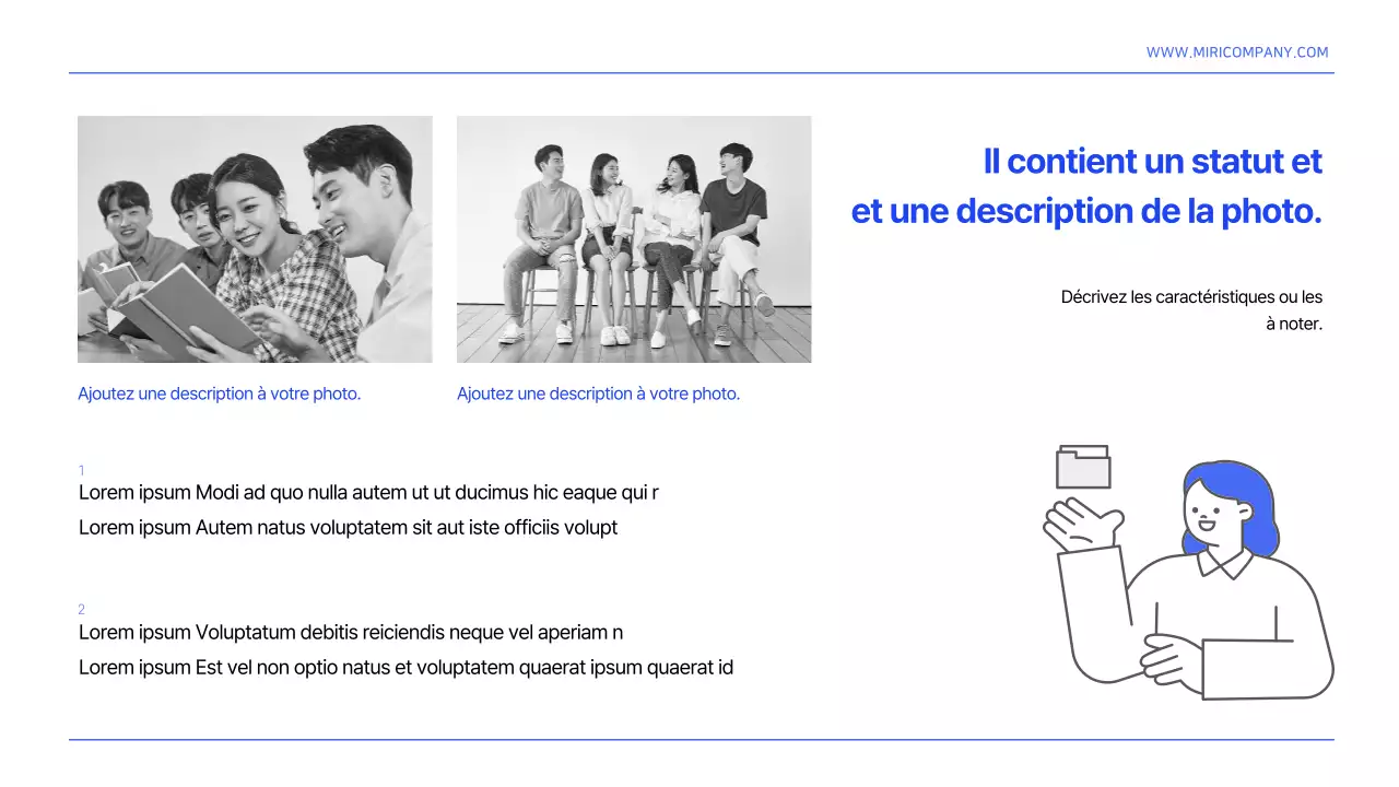 Un modèle simple de rapport d'organisation de l'information en bleu et blanc