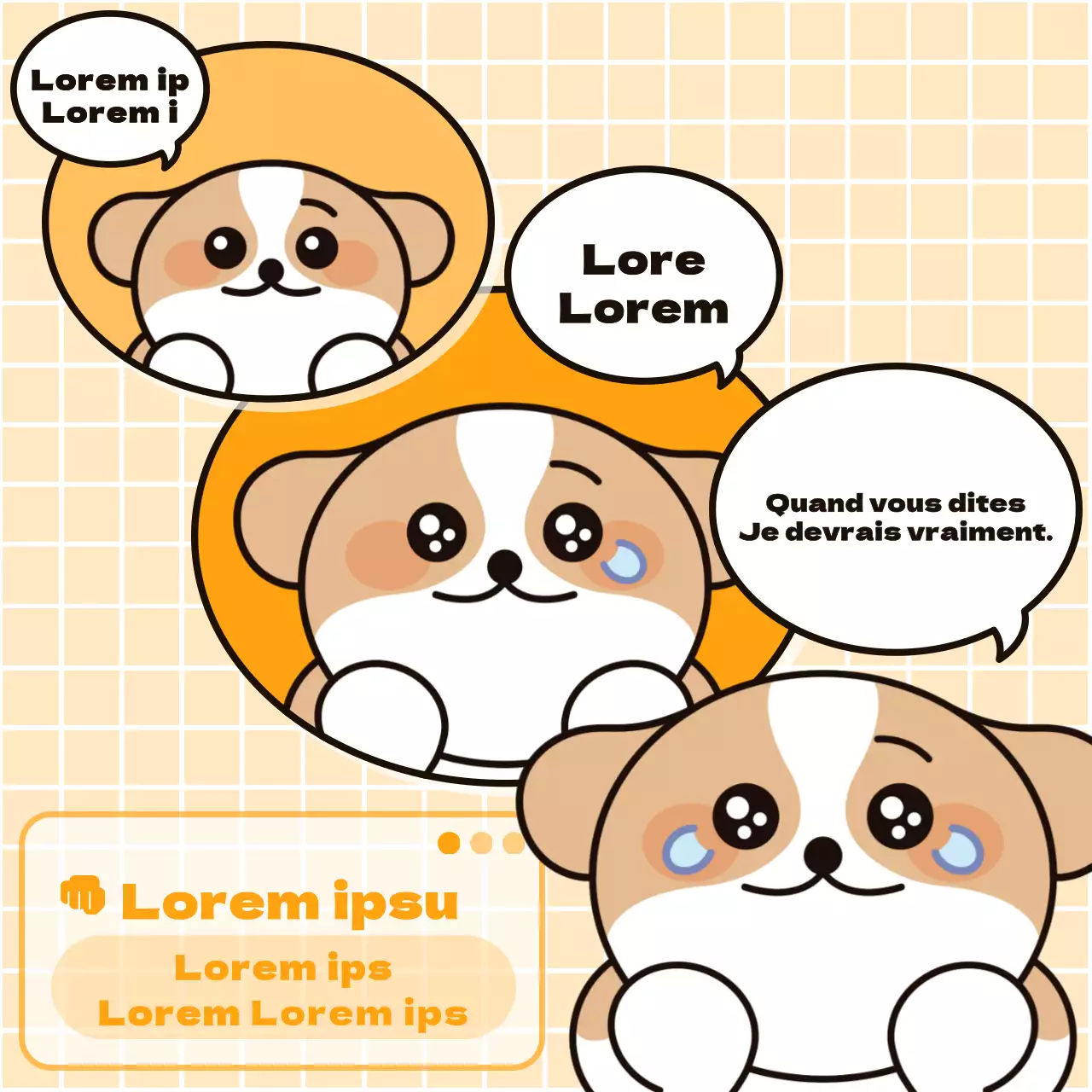 Les bulles de texte de l'étude anglaise du concept de gag orange et noir.