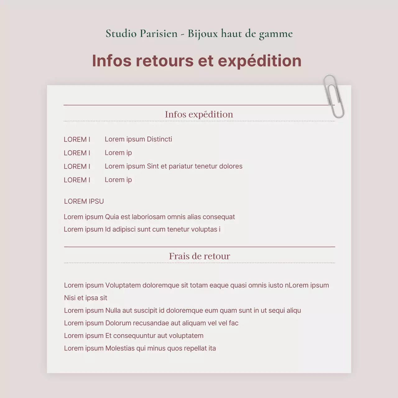 Une publicité vendant un lookbook d'accessoires de bijoux tendance en rose et marron.