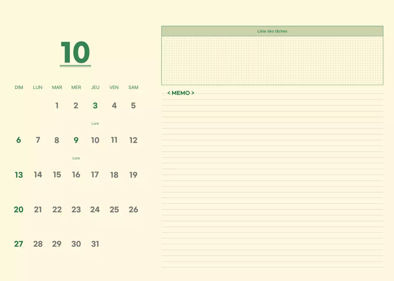 Calendrier mural SAT D-day notepad concept en vert et jaune clair