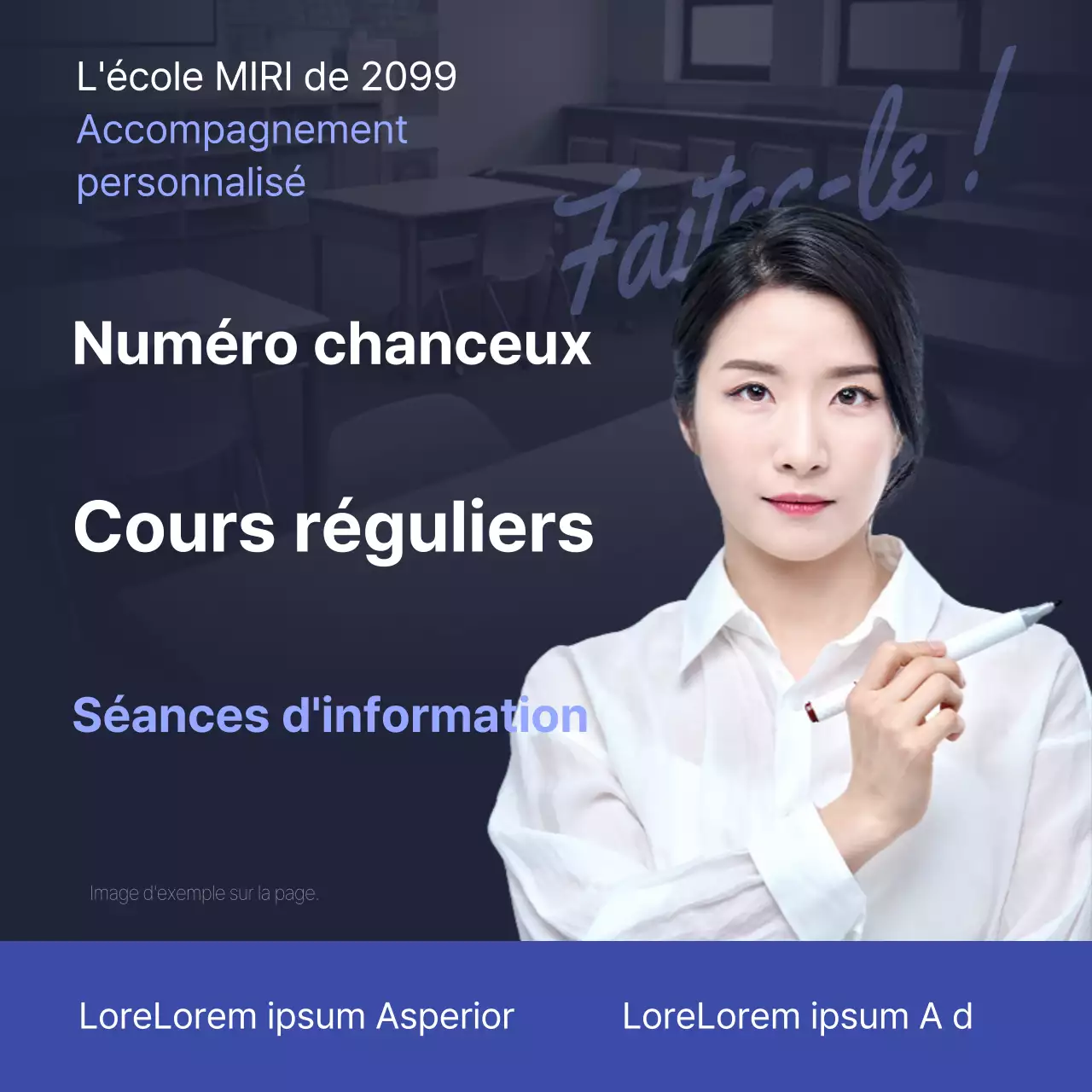 Promouvoir les sessions d'information sur les admissions de prestige en bleu et bleu marine