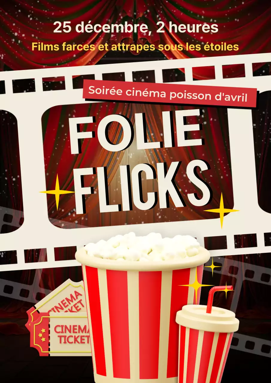 Invitation à la soirée cinéma pour un poisson d'avril en rouge et blanc