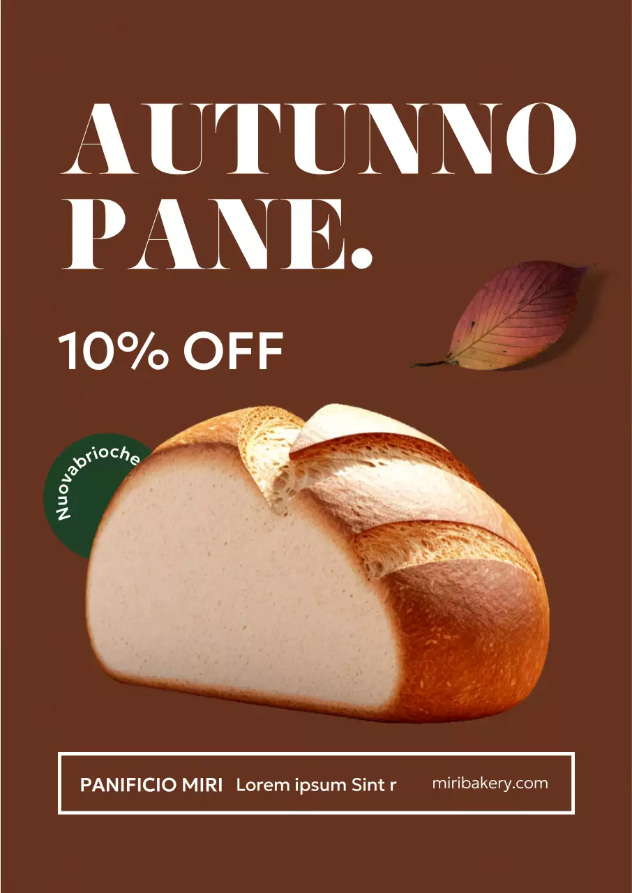 Promuovere un menu di panetteria autunnale con fotorealismo di foglie cadute su sfondo marrone