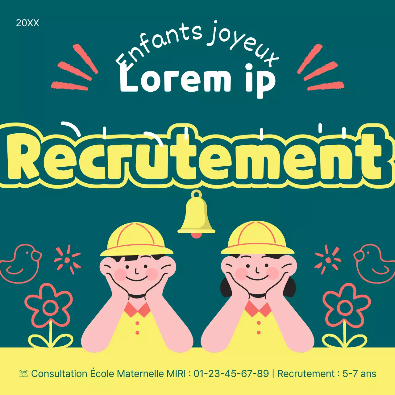 Poste de recrutement préscolaire jaune et vert