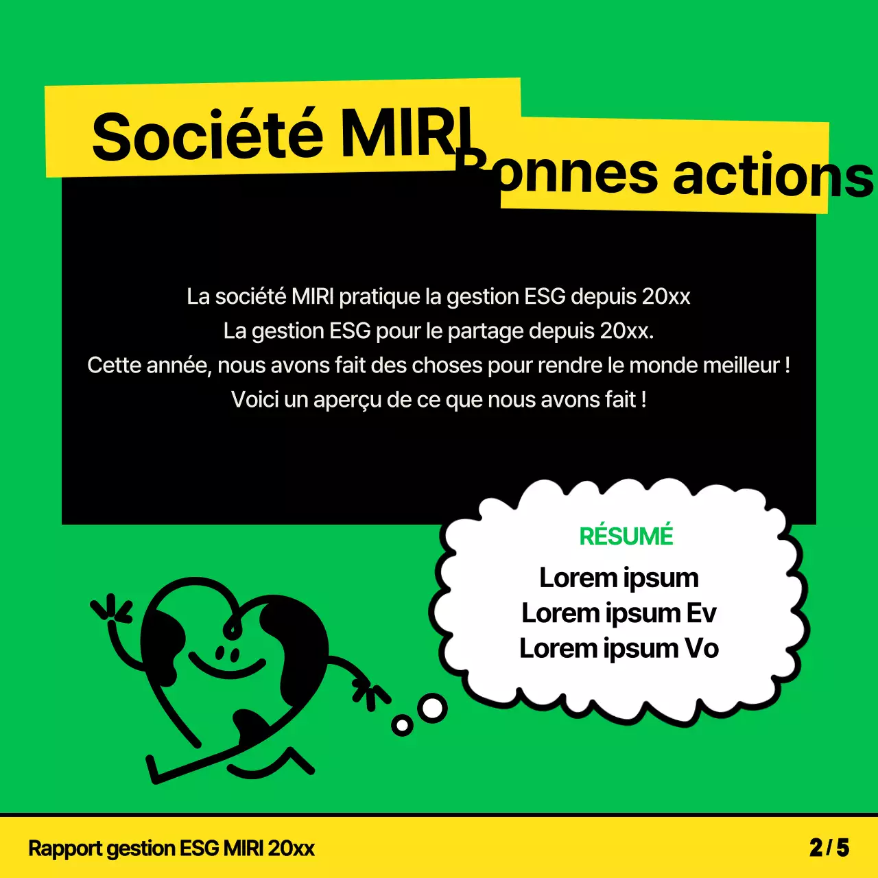 Une déclaration d'activités ESG kitsch, jaune et chartreuse