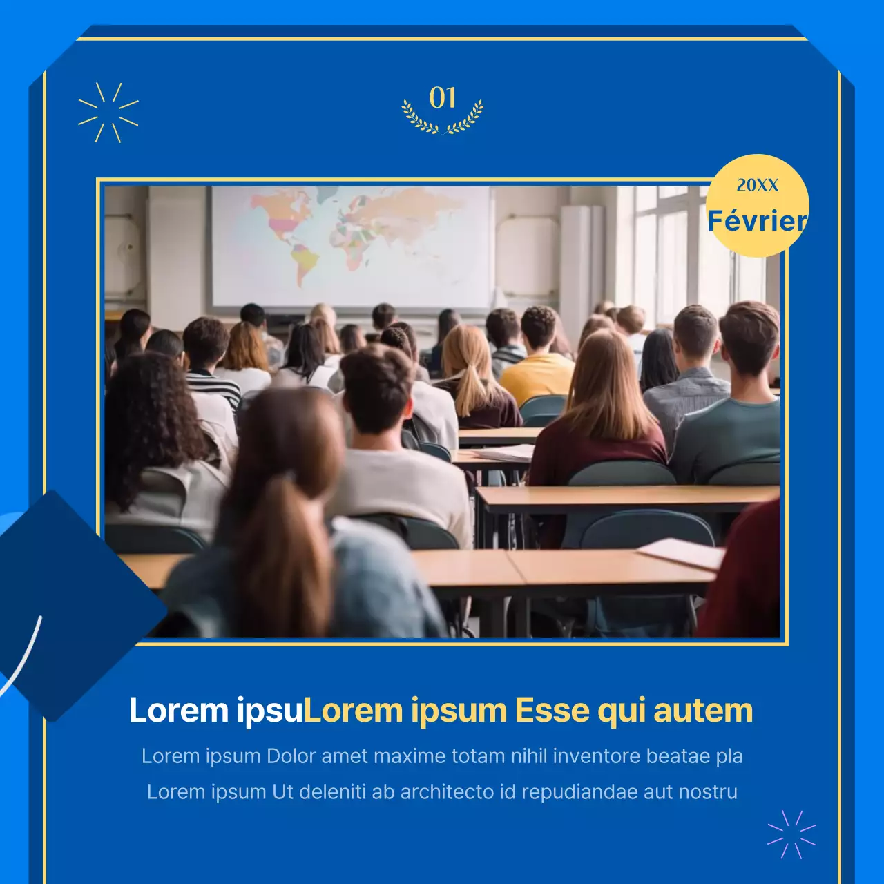 Un poteau d'achèvement kitsch bleu et jaune