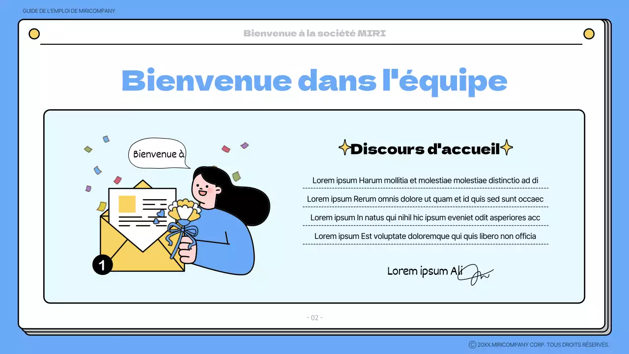 Matériel de formation pour le livre d'accueil bleu et jaune