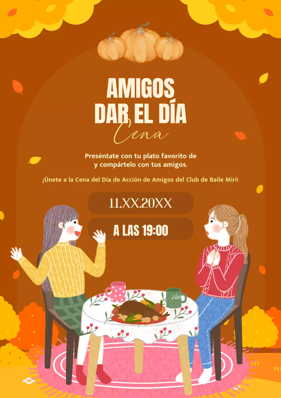 Invitación de moda naranja y marrón para el Día de Acción de Amigos