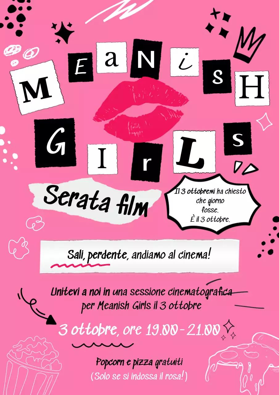 Invito alla Movie Night in stile pop rosa e nero