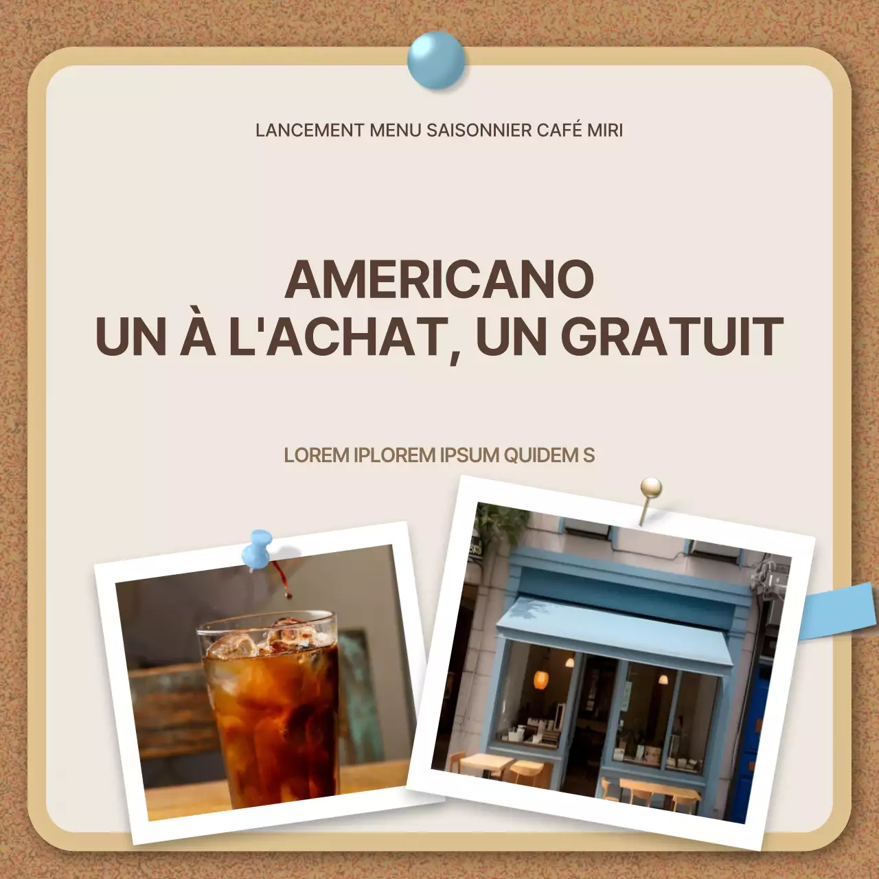 Une collection d'avis de cafés mignons dans les tons beige et bleu clair.