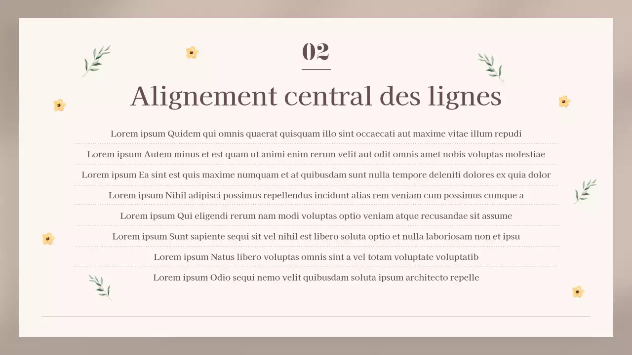 Présentation classique de cartes florales en beige