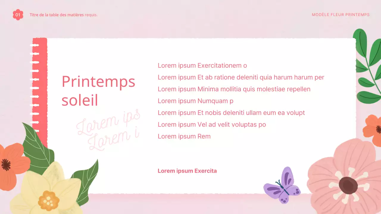 Proposition de modèle avec de jolies fleurs de printemps en rose et blanc