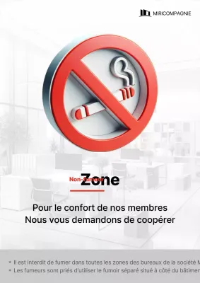 Un avis d'interdiction de fumer dans l'entreprise, blanc et mis en évidence