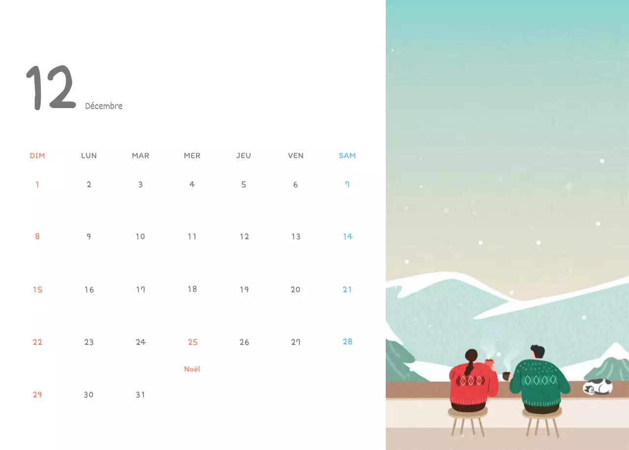 Calendriers mignons avec des illustrations câlines