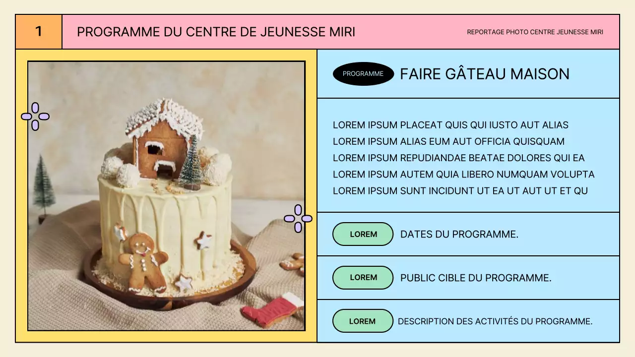 Présentations d'activités du centre de jeunesse jaune et menthe