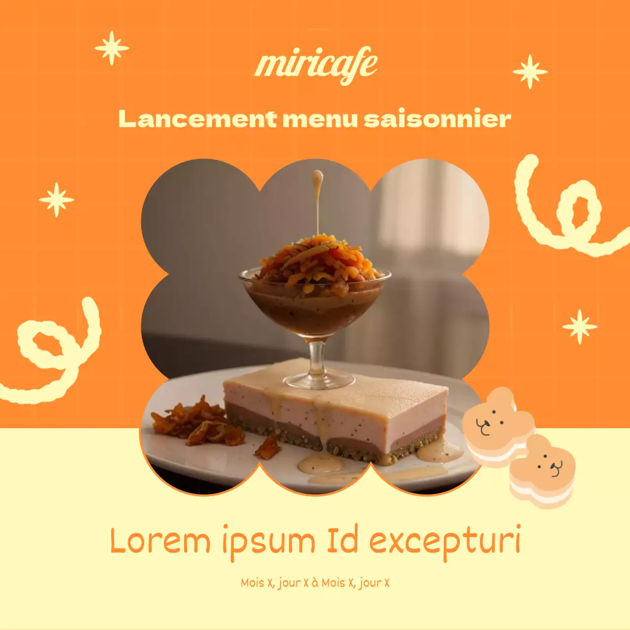 Une jolie collection de faire-part de cafés orange et rose.