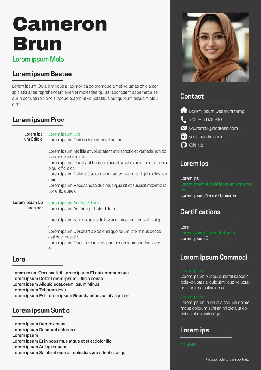 CV moderne d'ingénieur logiciel blanc et vert