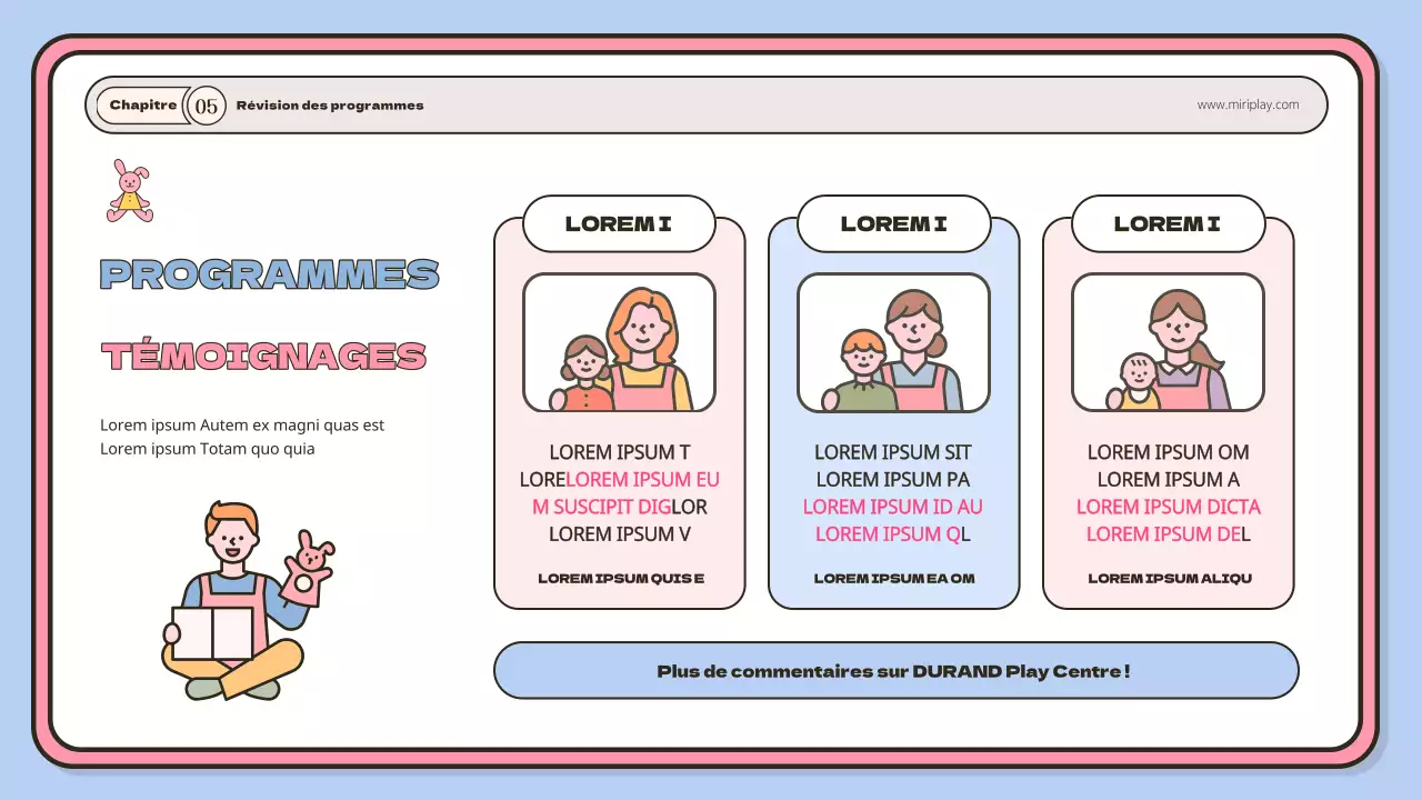 Un mignon portfolio d'instructeurs pour bébés et jeunes enfants en bleu clair et rose.