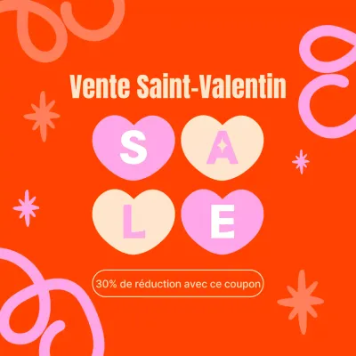 Publicité pop art orange et rose pour les soldes de la Saint-Valentin