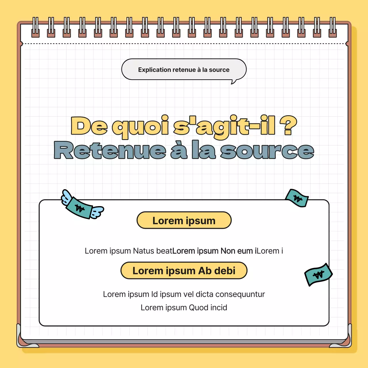 Informations fiscales minimalistes en jaune et bleu