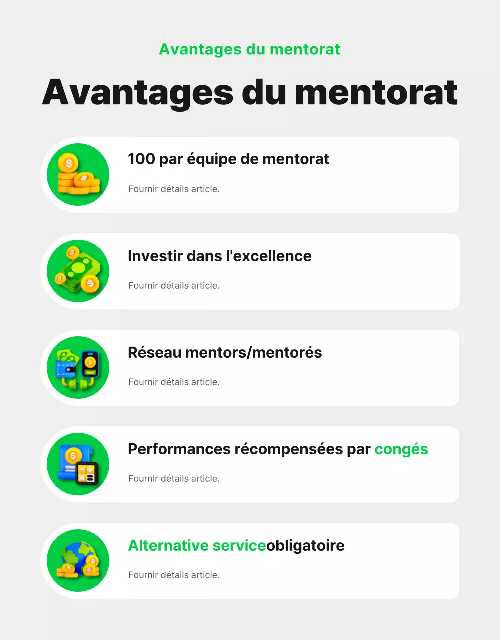 Promouvoir le recrutement de mentors en interne avec un look moderne vert et blanc
