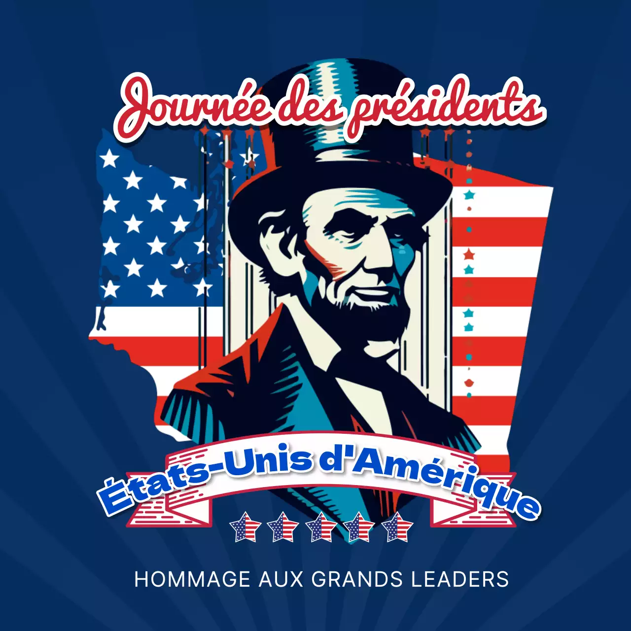 Publicité vintage bleue et rouge pour la célébration du jour des présidents