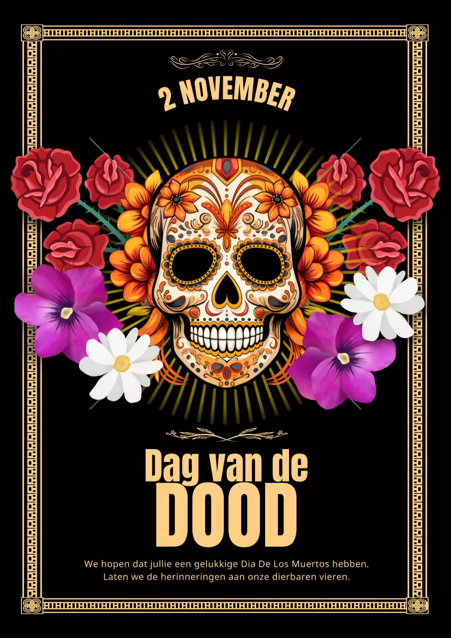 Zwart met gouden elegante Dag van de Doden advertentie