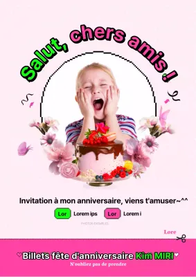 Invitations à la fête d'anniversaire en rose et chartreuse