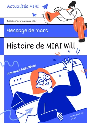 Annonces de la lettre d'information de l'entreprise en bleu et blanc, très kitsch