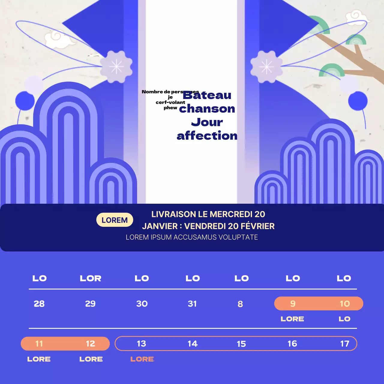 Annonces traditionnelles de livraison pour le Nouvel An chinois en bleu et bleu marine
