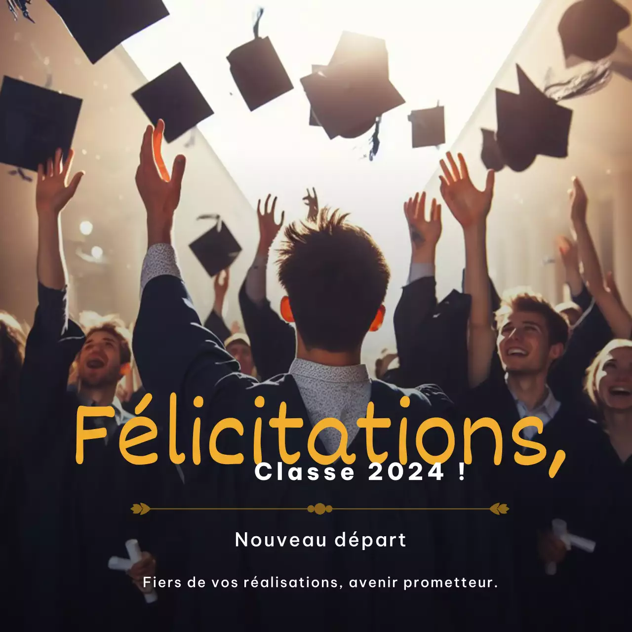 Carte de félicitations d'or et de noir pour la remise des diplômes