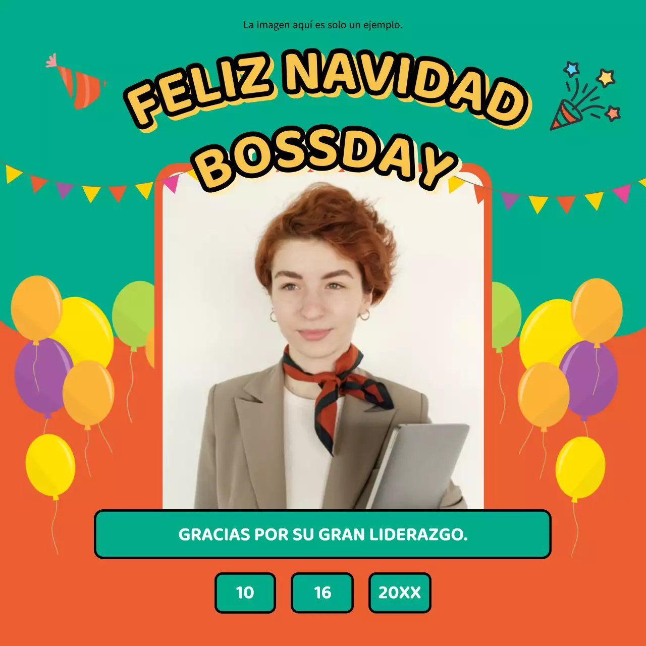 Aviso kitsch verde y naranja Feliz Día del Jefe