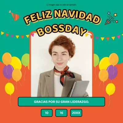 Aviso kitsch verde y naranja Feliz Día del Jefe