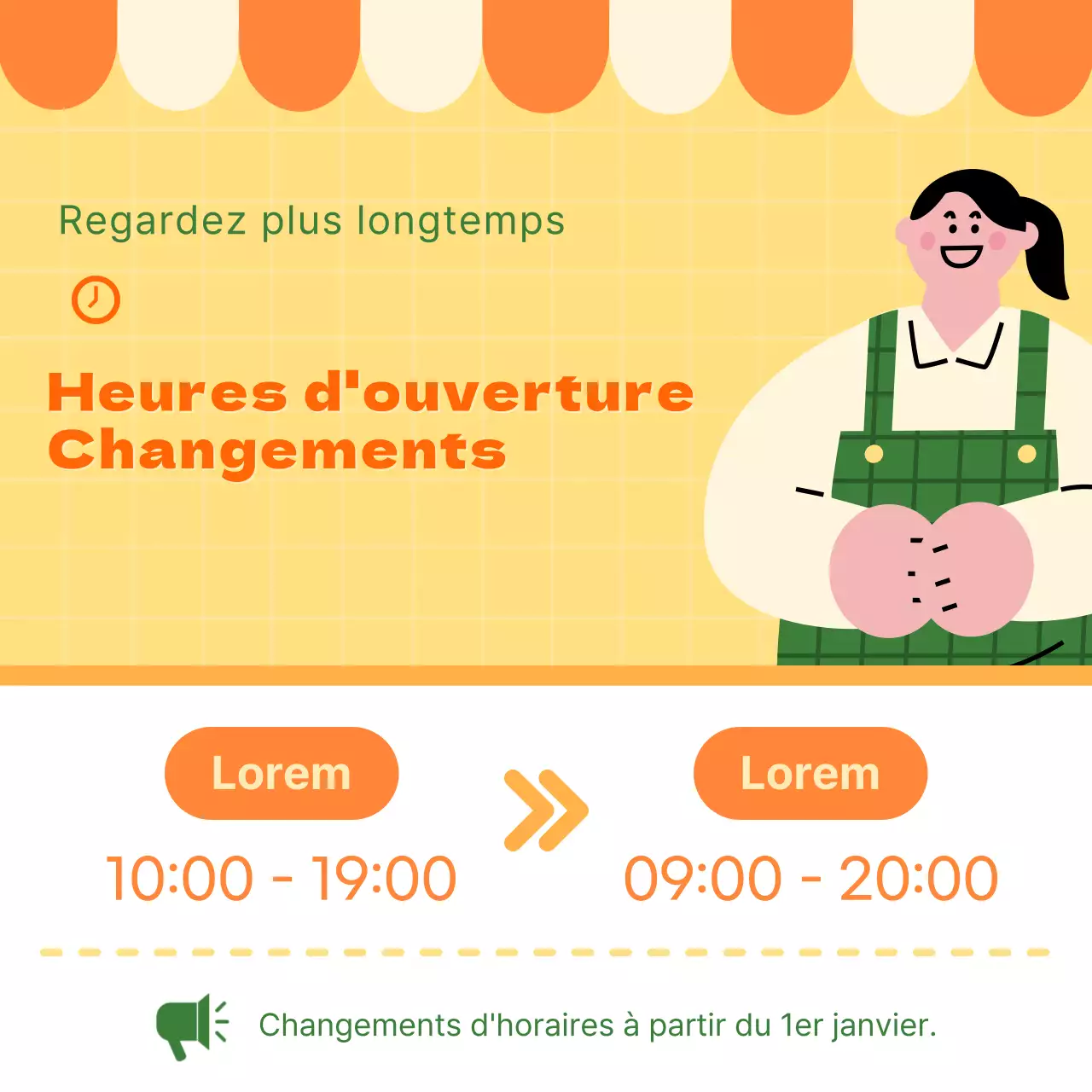 Affiche colorée orange et jaune sur les heures d'ouverture