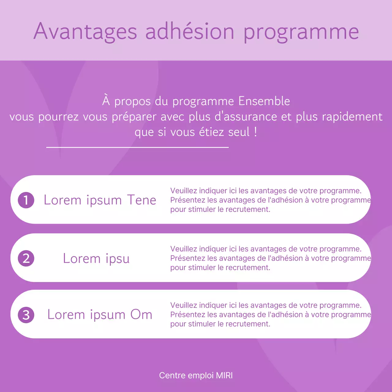 Une proposition simple de couleur mauve et violette pour un programme de promotion de la carrière des femmes